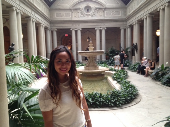 Denise at the Frick interior courtyard